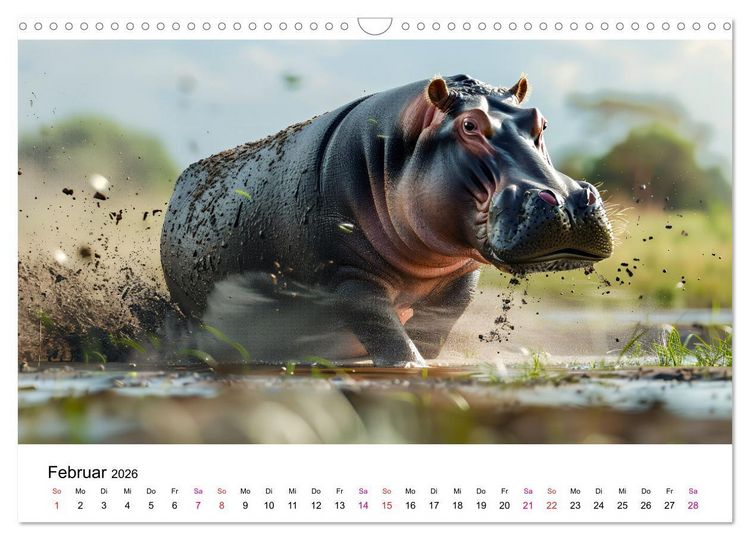 Produktbild: Flusspferde - Hippopotamus amphibius (Wandkalender 2026 DIN A3 quer), CALVENDO Monatskalender