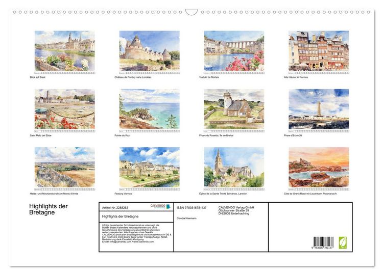 Produktbild: Highlights der Bretagne (Wandkalender 2027 DIN A2 quer), CALVENDO Monatskalender