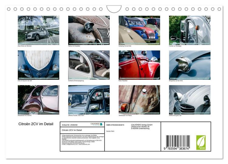 Produktbild: Citro&euml;n 2CV im Detail (Wandkalender 2027 DIN A4 quer), CALVENDO Monatskalender