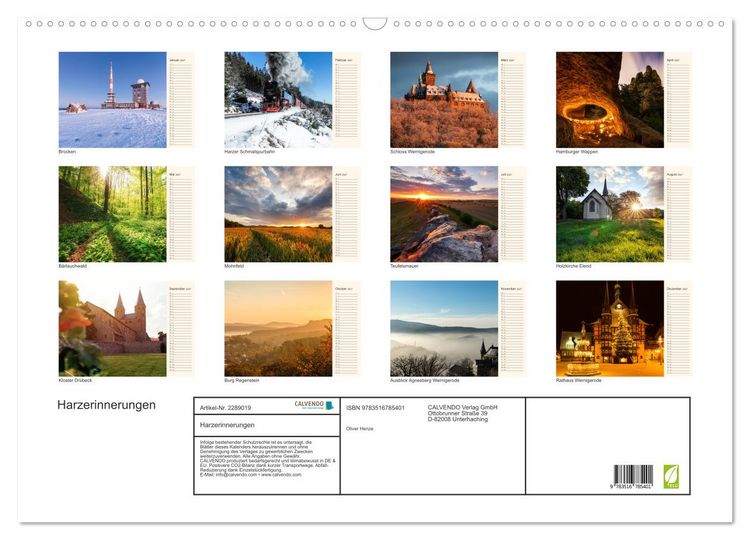 Produktbild: Harzerinnerungen (Wandkalender 2027 DIN A2 quer), CALVENDO Monatskalender