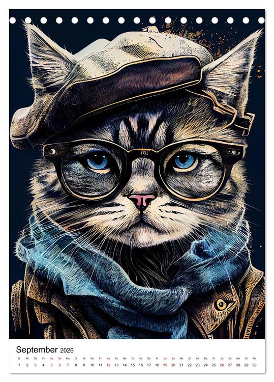 Produktbild: Hipster Katzen (Tischkalender 2026 DIN A5 hoch), CALVENDO Monatskalender