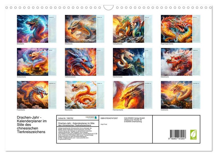 Produktbild: Drachen-Jahr - Kalenderplaner im Stile des chinesischen Tierkreiszeichens (Wandkalender 2026 DIN A3 quer), CALVENDO Monatskalender