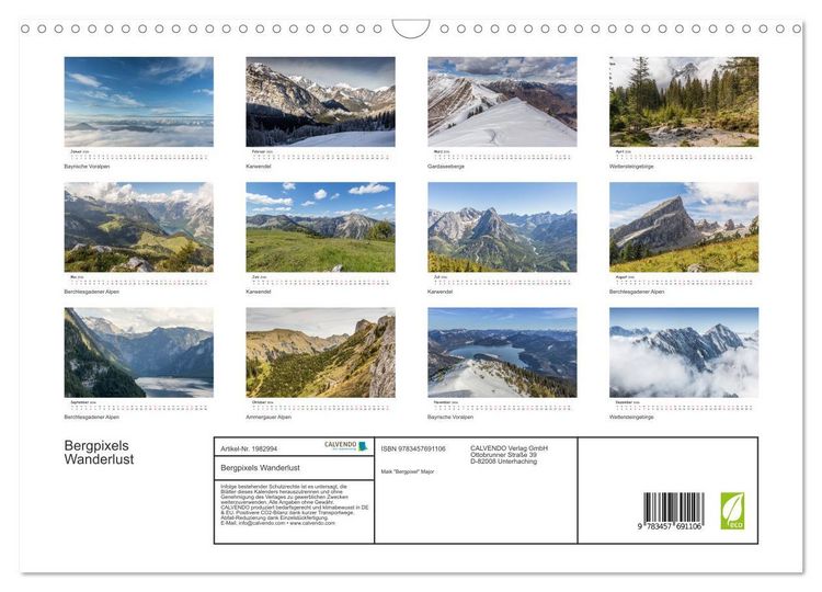 Produktbild: Bergpixels Wanderlust (Wandkalender 2026 DIN A3 quer), CALVENDO Monatskalender