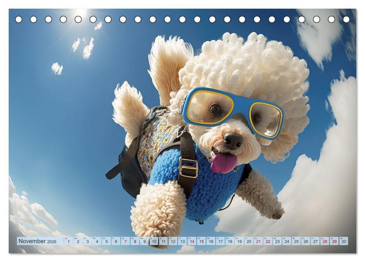 Produktbild: Hunde Skydiving (Tischkalender 2026 DIN A5 quer), CALVENDO Monatskalender