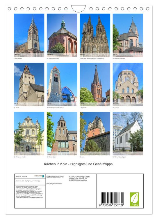 Produktbild: Kirchen in K&ouml;ln - Highlights und Geheimtipps (Wandkalender 2026 DIN A4 hoch), CALVENDO Monatskalender