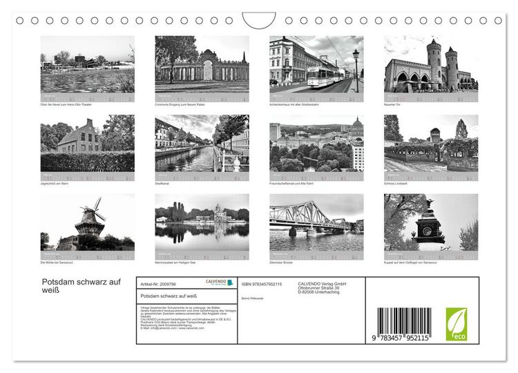 Produktbild: Potsdam schwarz auf wei&szlig; (Wandkalender 2026 DIN A4 quer), CALVENDO Monatskalender