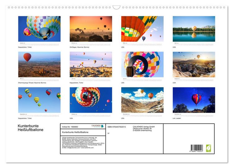 Produktbild: Kunterbunte Hei&szlig;luftballone (Wandkalender 2026 DIN A2 quer), CALVENDO Monatskalender
