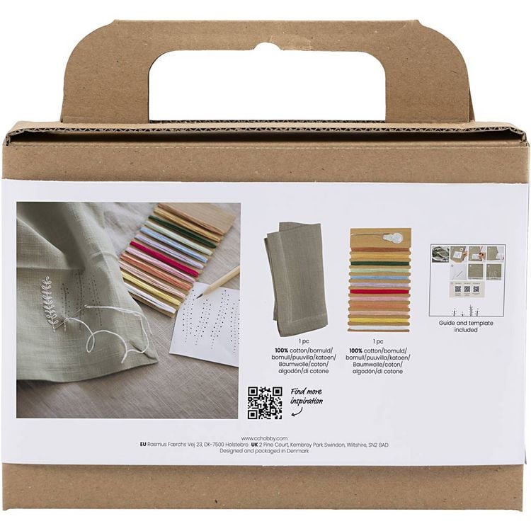 Produktbild: Creativ Company DIY Sets Sticken & Nadelstanzen Mini Kreativ Set Sticken, Staubgr&uuml;n, Serviette, Kreativ Box