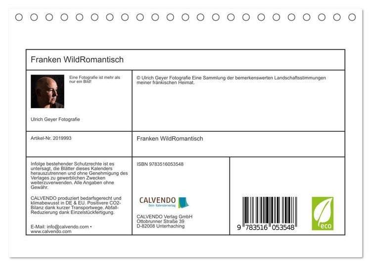 Produktbild: Franken WildRomantisch (Tischkalender 2026 DIN A5 quer), CALVENDO Monatskalender