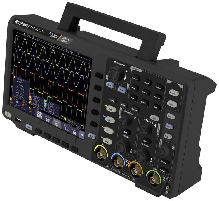 Produktbild: VOLTCRAFT DSO-6204F Digital-Oszilloskop 200 MHz 4-Kanal 1 GSa/s 10 Mpts 8 Bit Digital-Speicher (DSO), Funktionsgenerator 1 St.