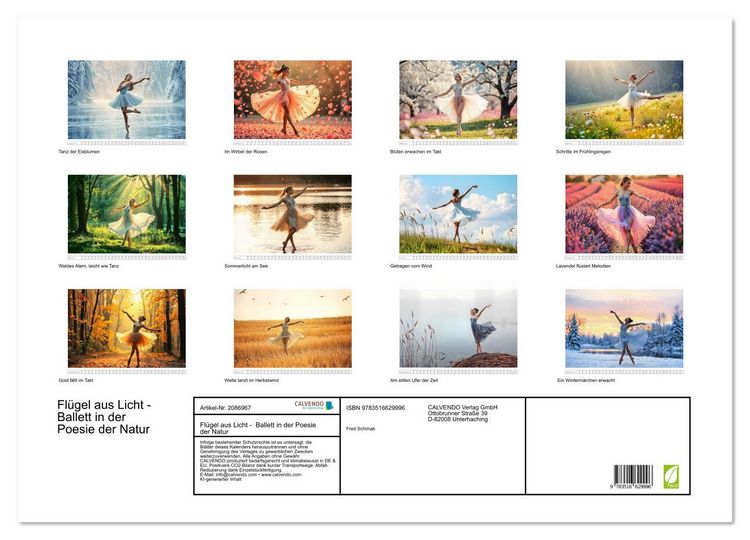 Produktbild: Fl&uuml;gel aus Licht - Ballett in der Poesie der Natur (Wandkalender 2026 DIN A2 quer), CALVENDO Monatskalender