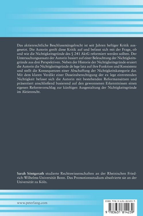 Produktbild: Die Nichtigkeitsgr&uuml;nde des &sect; 241 AktG &ndash; de lege lata und de lege ferenda