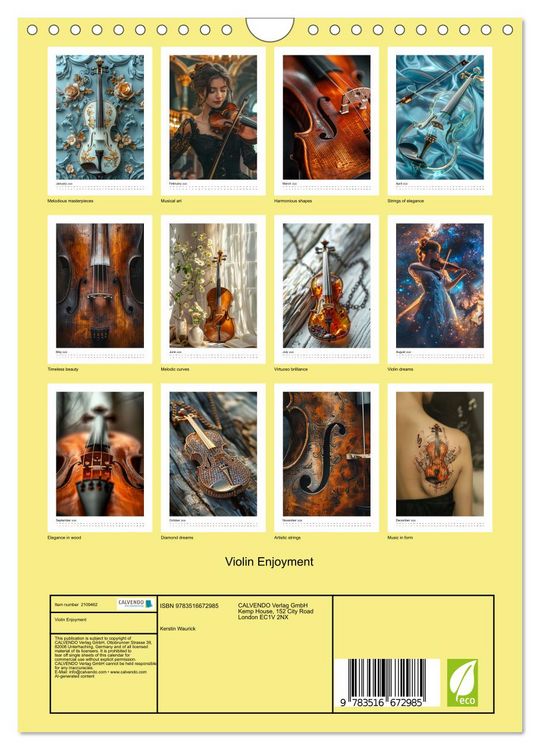 Produktbild: Violin Enjoyment (Wall Calendar 2026 DIN A4 portrait), CALVENDO 12 Month Wall Calendar