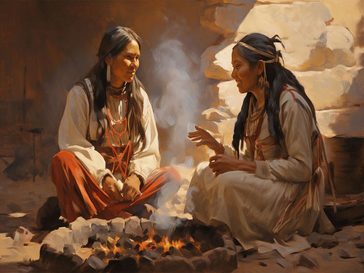 Produktbild: CALVENDO Puzzle Freundinnen - Indianische Frauen im Gespr&auml;ch | 1000 Teile Lege-Gr&ouml;&szlig;e 64x48cm Foto-Puzzle f&uuml;r gl&uuml;ckliche Stunden