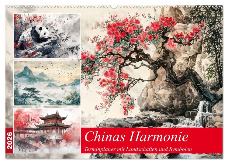 Produktbild: Chinas Harmonie - Terminplaner mit Landschaften und Symbolen (Wandkalender 2026 DIN A2 quer), CALVENDO Monatskalender