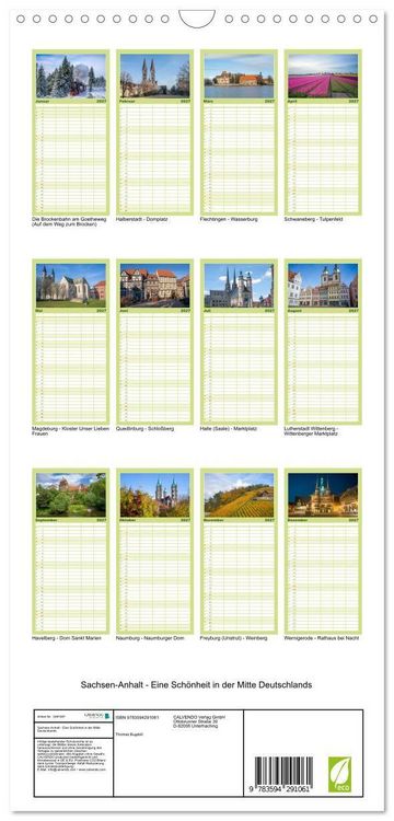 Produktbild: Familienplaner 2027 - Sachsen-Anhalt - Eine Sch&ouml;nheit in der Mitte Deutschlands mit 5 Spalten (Wandkalender, 21 x 45 cm) CALVENDO