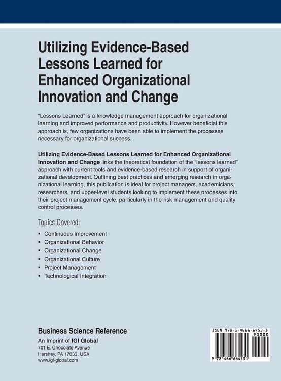 Produktbild: Utilizing Evidence-Based Lessons Learned for Enhanced Organizational Innovation and Change