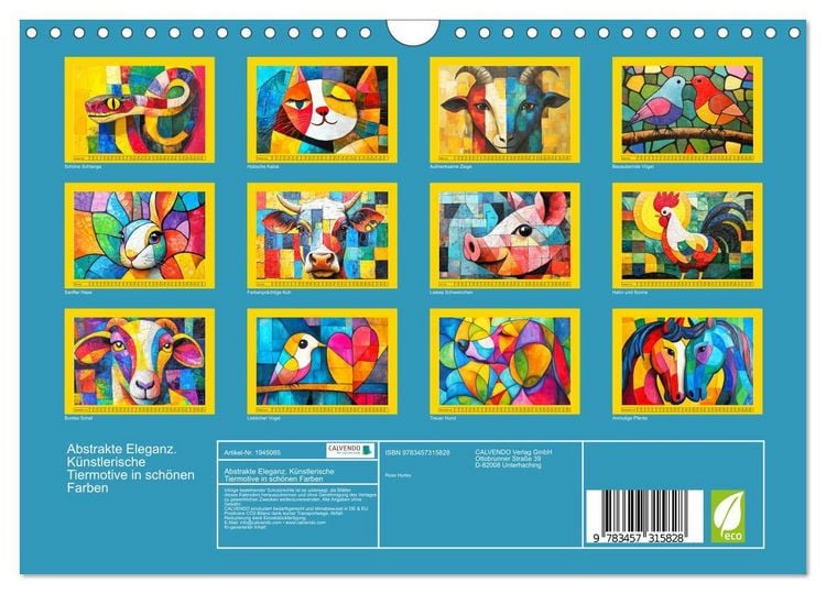 Produktbild: Abstrakte Eleganz. K&uuml;nstlerische Tiermotive in sch&ouml;nen Farben (Wandkalender 2026 DIN A4 quer), CALVENDO Monatskalender