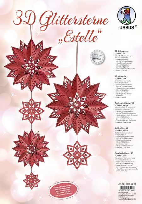 Produktbild: URSUS 3D-Glittersterne "Estelle", rot