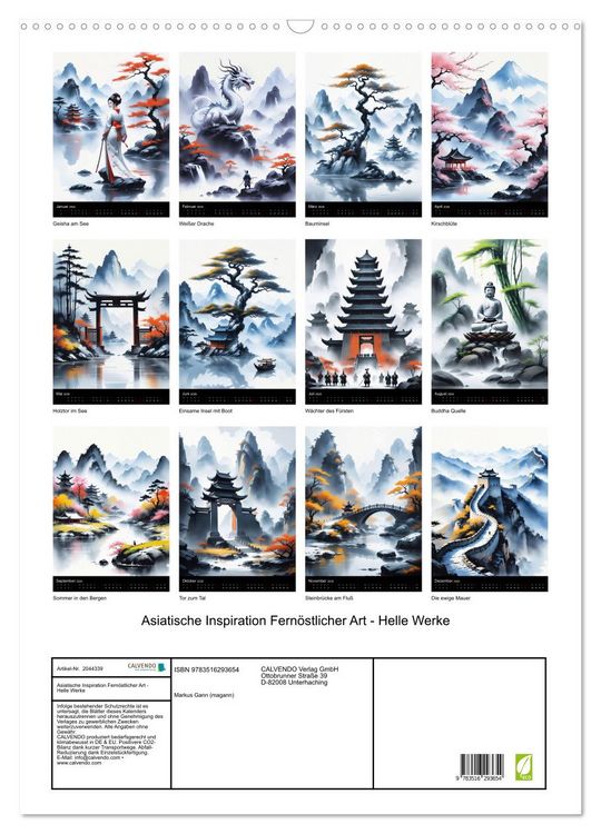 Produktbild: Asiatische Inspiration Fern&ouml;stlicher Art - Helle Werke (Wandkalender 2026 DIN A2 hoch), CALVENDO Monatskalender