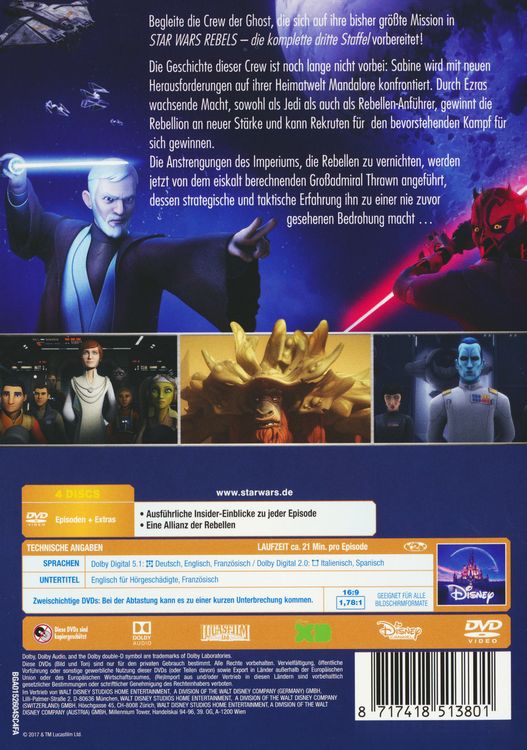 Produktbild: Star Wars Rebels - Die komplette dritte Staffel [4 DVDs]