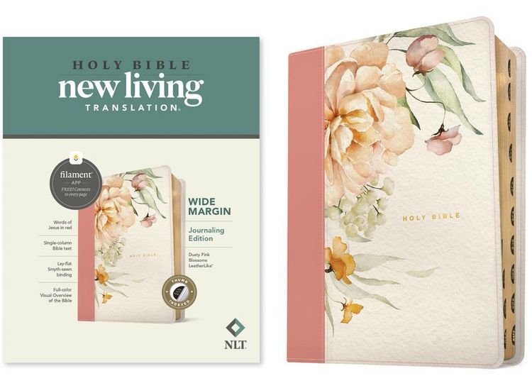 Produktbild: NLT Wide Margin Bible, Filament Enabled (Leatherlike, Dusty Pink Blossoms, Indexed)