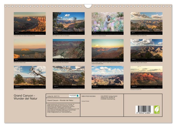 Produktbild: Grand Canyon - Wunder der Natur (Wandkalender 2026 DIN A3 quer), CALVENDO Monatskalender