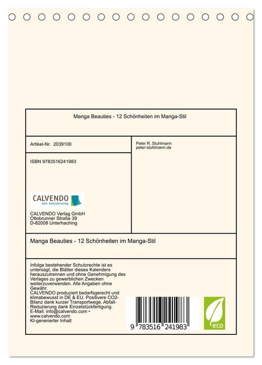 Produktbild: Manga Beauties - 12 Sch&ouml;nheiten im Manga-Stil (Tischkalender 2026 DIN A5 hoch), CALVENDO Monatskalender