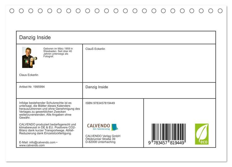 Produktbild: Danzig Inside (Tischkalender 2026 DIN A5 quer), CALVENDO Monatskalender