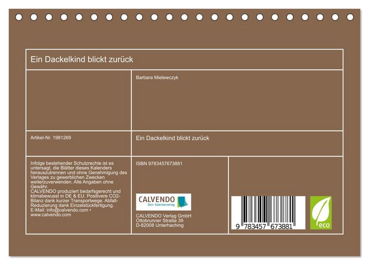 Produktbild: Ein Dackelkind blickt zur&uuml;ck (Tischkalender 2026 DIN A5 quer), CALVENDO Monatskalender