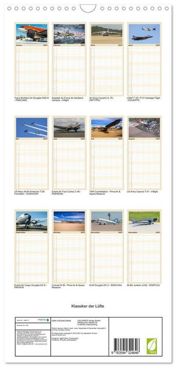 Produktbild: Familienplaner 2027 - Klassiker der L&uuml;fte mit 5 Spalten (Wandkalender, 21 x 45 cm) CALVENDO