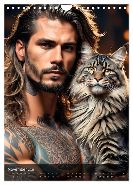 Produktbild: Verschmuste Kerle - Muskeln, Tattoos und Miezekatzen (Wandkalender 2026 DIN A4 hoch), CALVENDO Monatskalender