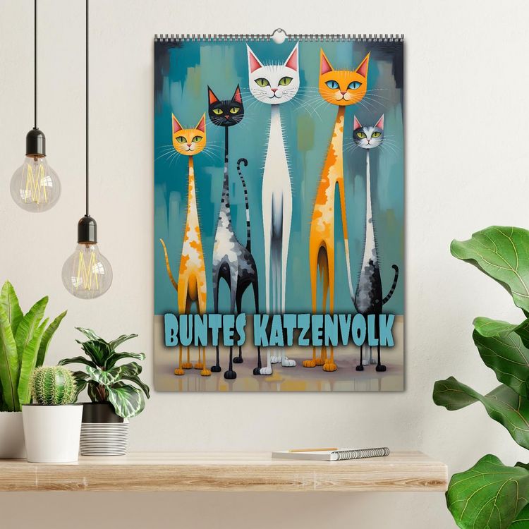 Produktbild: Buntes Katzenvolk (Wandkalender 2026 DIN A2 hoch), CALVENDO Monatskalender