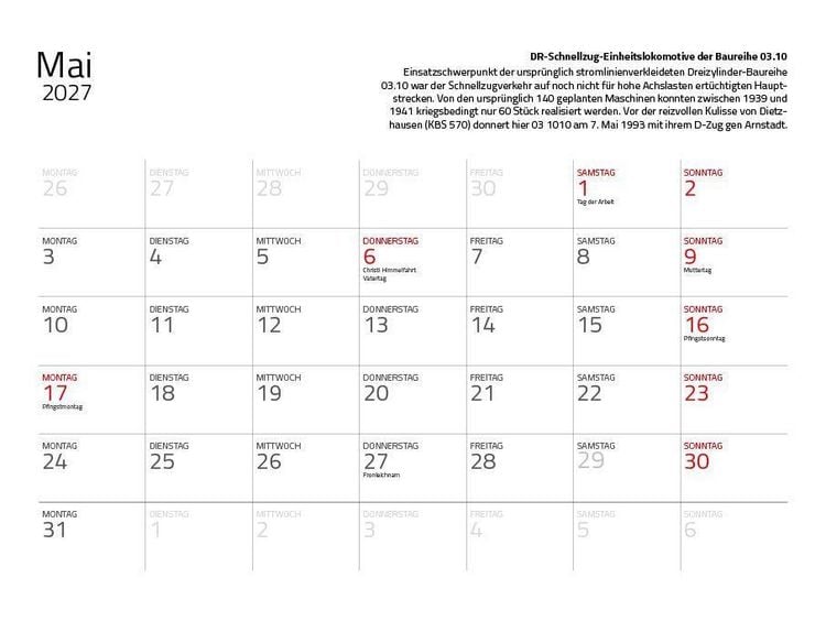 Produktbild: Dampfloks in Farbe 2027 Eintragkalender