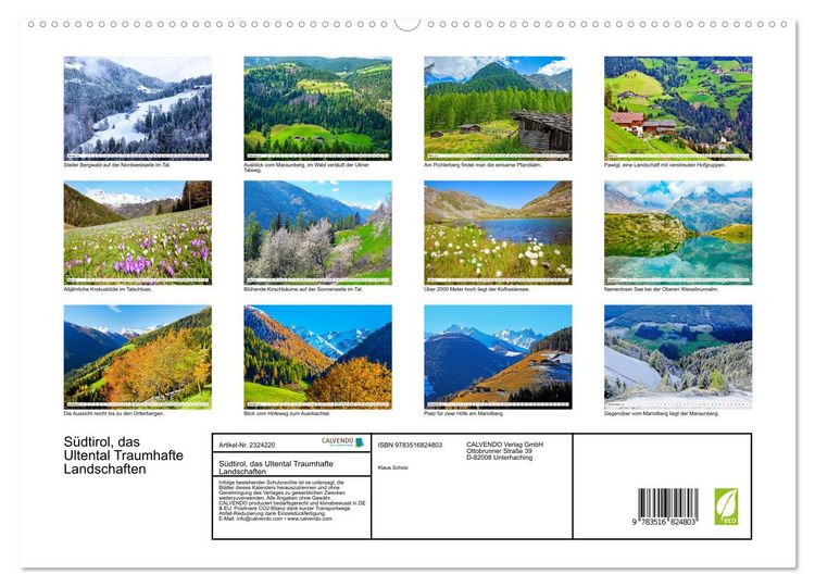 Produktbild: S&uuml;dtirol, das Ultental Traumhafte Landschaften (hochwertiger Premium Wandkalender 2027 DIN A2 quer), Kunstdruck in Hochglanz