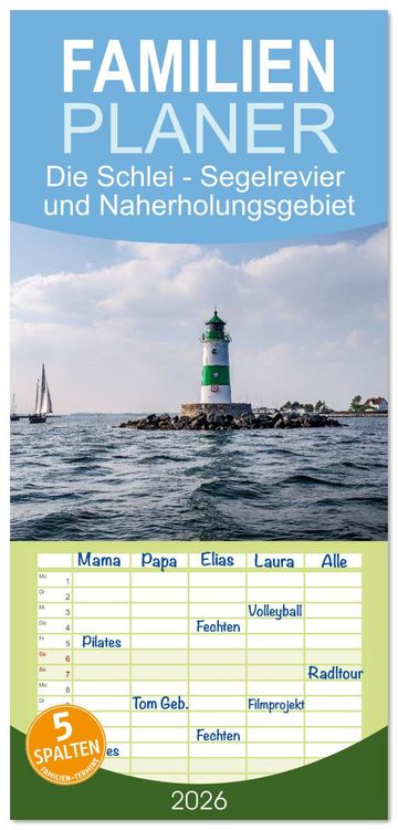 Produktbild: Familienplaner 2026 - Die Schlei - Segelrevier und Naherholungsgebiet mit 5 Spalten (Wandkalender, 21 x 45 cm) CALVENDO