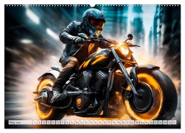 Produktbild: DYNAMIC STREET SCENES AI-generated motorbikes (High Quality Premium Wall Calendar 2026 DIN A2 landscape),CALVENDO 12 Month Wall Calendar