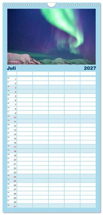 Produktbild: Familienplaner 2027 - Magische Polarlichter der Erde mit 5 Spalten (Wandkalender, 21 x 45 cm) CALVENDO