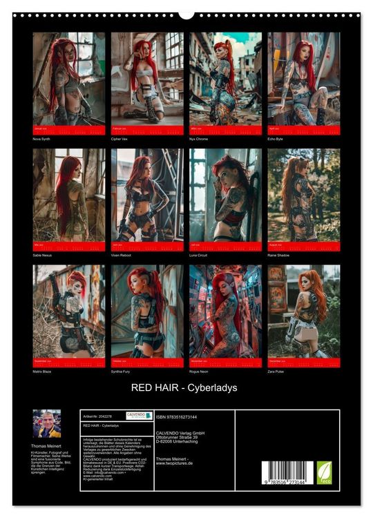 Produktbild: RED HAIR - Cyberladys (hochwertiger Premium Wandkalender 2026 DIN A2 hoch), Kunstdruck in Hochglanz
