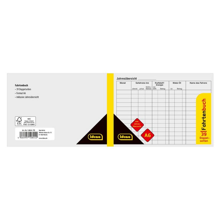 Produktbild: Idena Fahrtenbuch DIN A6 40 Blatt
