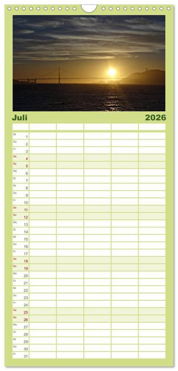 Produktbild: Familienplaner 2026 - San Francisco Westk&uuml;ste USA mit 5 Spalten (Wandkalender, 21 x 45 cm) CALVENDO