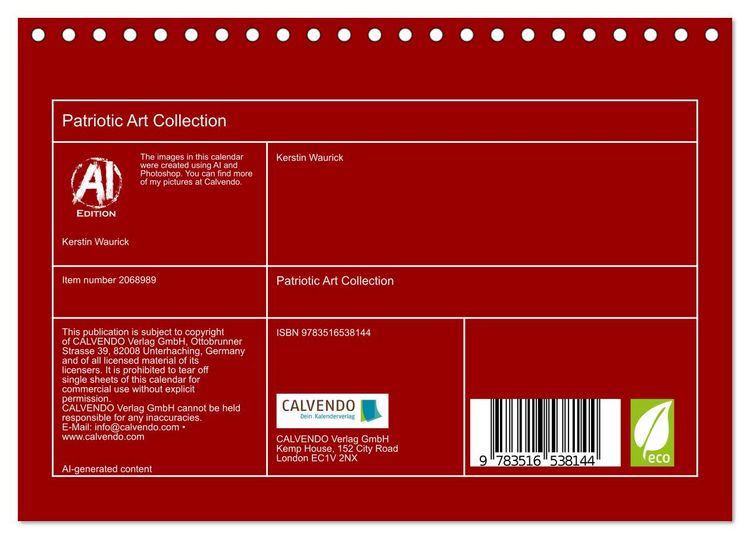 Produktbild: Patriotic Art Collection (Desk Calendar 2026 DIN A5 landscape), CALVENDO 12 Month DeskCalendar