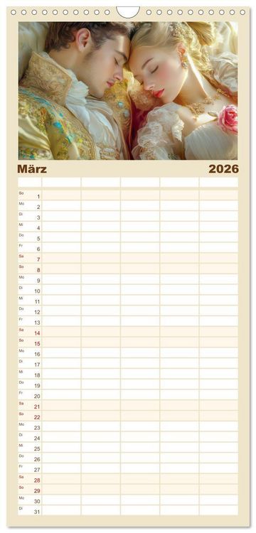 Produktbild: Familienplaner 2026 - Zarte anmutige Romanzen mit 5 Spalten (Wandkalender, 21 x 45 cm) CALVENDO