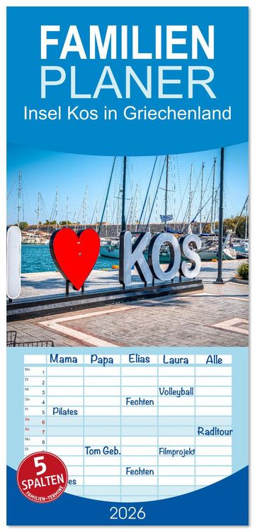 Produktbild: Familienplaner 2026 - Insel Kos in Griechenland mit 5 Spalten (Wandkalender, 21 x 45 cm) CALVENDO