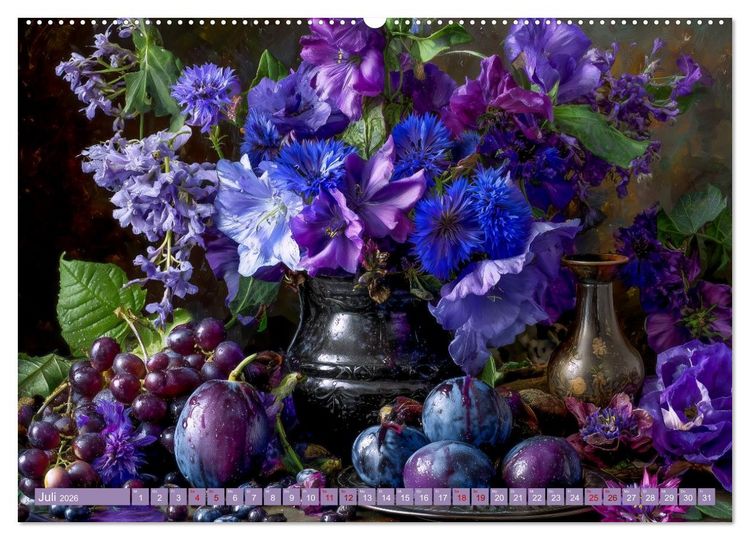 Produktbild: Bloom und Bite. KI mixt Blumen, Obst und Gem&uuml;se (Wandkalender 2026 DIN A2 quer), CALVENDO Monatskalender