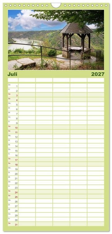 Produktbild: Familienplaner 2027 - Unterwegs - Rhein-Burgen-Weg mit 5 Spalten (Wandkalender, 21 x 45 cm) CALVENDO