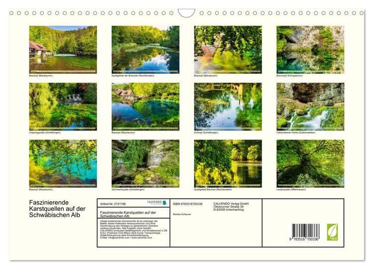 Produktbild: Faszinierende Karstquellen auf der Schw&auml;bischen Alb (Wandkalender 2026 DIN A3 quer), CALVENDO Monatskalender