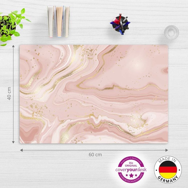 Produktbild: Cover-your-desk Schreibtischunterlage f&uuml;r Kinder rosafarbener Marmor mit Goldadern, aus hochwertigem Vinyl , 60 x 40 cm
