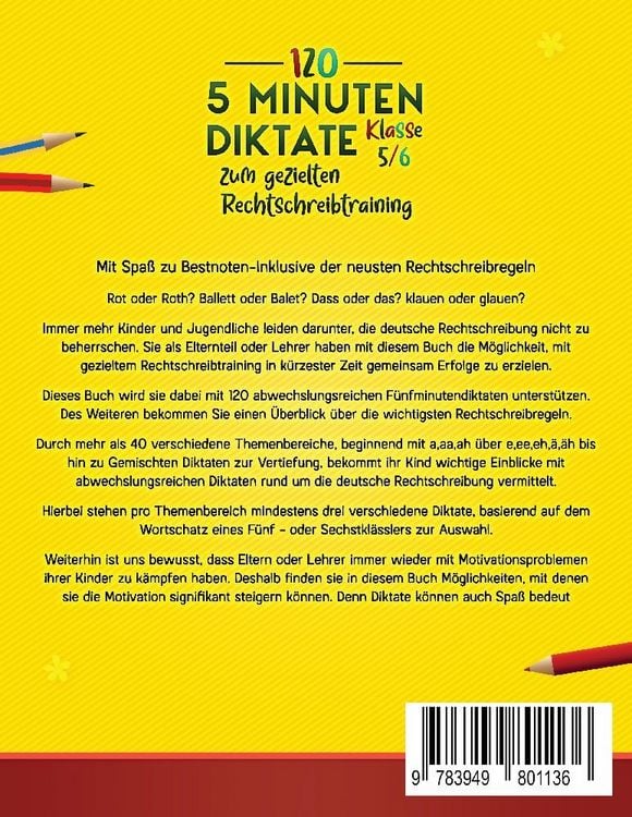 "120 5 Minuten Diktate Klasse 5/6 zum gezielten Rechtschreibtraining