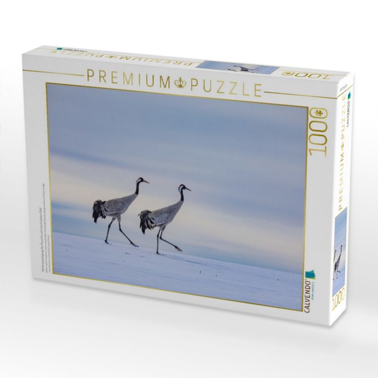 Produktbild: CALVENDO Puzzle Winterspaziergang der Kraniche auf verschneitem Feld | 1000 Teile Lege-Gr&ouml;&szlig;e 64x48cm Foto-Puzzle f&uuml;r gl&uuml;ckliche Stunden